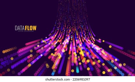 Digital Data Flow Vector Background. Big Data Technology Lines. 5G Wireless Data Transmission. High Speed Light Trails. Information Flow in Virtual Reality Cyberspace. Vector Illustration.