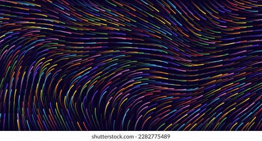 Digital Data Flow Vector Background. Big Data Technology Lines. 5G Wireless Data Transmission. High Speed Light Trails. Information Flow in Virtual Reality Cyberspace. Vector Illustration.