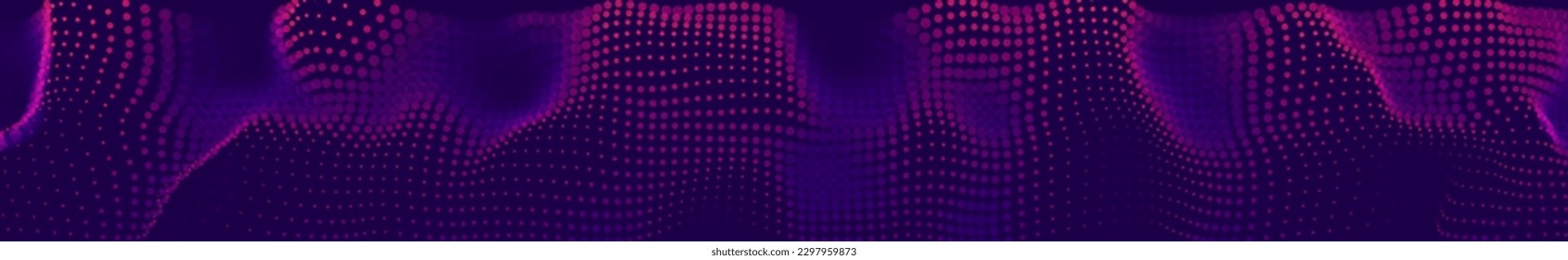 Digital Data Flow Vector Background. Big Data Technology Particles. Tech Business Backdrop. Dots Grid Waves Landscape. Information Flow in Virtual Reality Cyberspace. Vector Illustration.