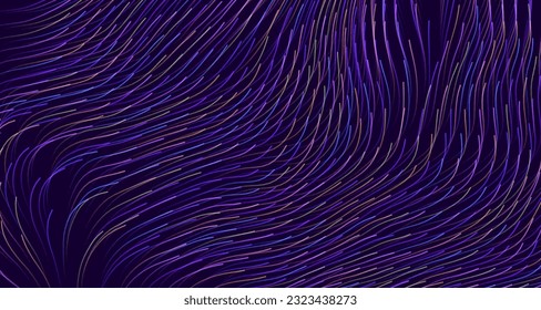 Digital Data Flow Vector Background. Big Data Technology Lines. 5G Wireless Data Transmission. High Speed Internet. Information Flow in Virtual Reality Cyberspace. Vector Illustration.