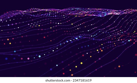 Digital Data Flow Vector Background. Big Data Technology Lines. 5G Wireless Data Transmission. High Speed Light Trails. Information Flow in Virtual Reality Cyberspace. Vector Illustration.