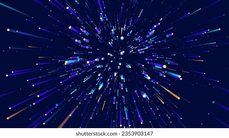 Digital Data Flow Vector Background. Big Data Technology Lines. 5G Wireless Data Transmission. High Speed of Light Trails. Information Flow in Virtual Reality Cyberspace. Vector Illustration.