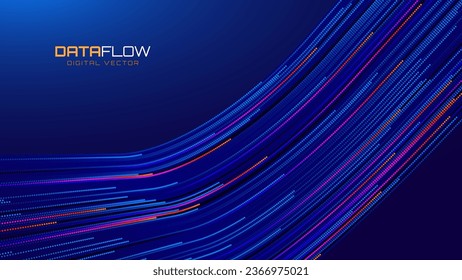 Digital Data Flow Vector Background. Big Data Technology Lines. 5G Wireless Data Transmission. High Speed of Light Trails. Information Flow in Virtual Reality Cyberspace. Vector Illustration.