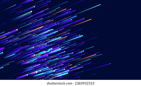 Digital Data Flow Vector Background. Big Data Technology Lines. 5G Wireless Data Transmission. High Speed of Light Trails. Information Flow in Virtual Reality Cyberspace. Vector Illustration.