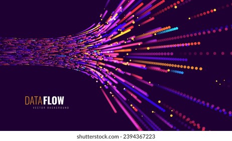 Fondo vectorial de flujo de datos digitales. Líneas de Tecnología de Big Data. Transmisión de datos inalámbrica 5G. Rutas de alta velocidad. Flujo de información en el ciberespacio de realidad virtual. Ilustración vectorial.