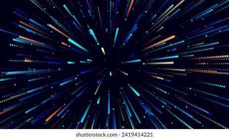 Digital Data Flow Vector Background. Big Data Technology Lines. 5G Wireless Data Transmission. High Speed of Light Trails. Information Flow in Virtual Reality Cyberspace. Vector Illustration.