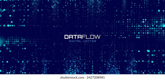 Digital Data Flow Vector Background. Big Data Technology Lines. Data Transmission Concept. High Speed Internet. Information Matrix Flow in Virtual Reality Cyberspace. Vector Illustration.