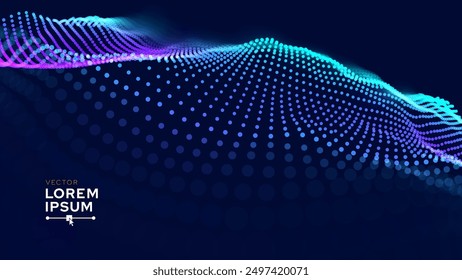 Digital Data Flow Vector Background. Big Data Technology Dots. Tech or Science Presentation Backdrop. Information Matrix Flow in Virtual Reality Cyberspace. Vector Illustration.