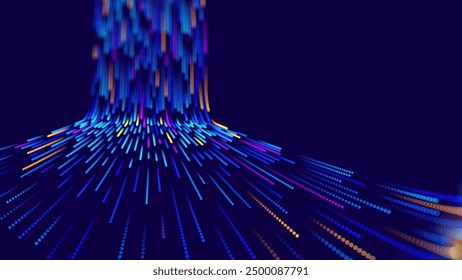 Digital Data Flow Vector Background. Big Data Technology Lines. 5G Wireless Data Transmission. High Speed Light Trails. Information Flow in Virtual Reality Cyberspace. Vector Illustration.