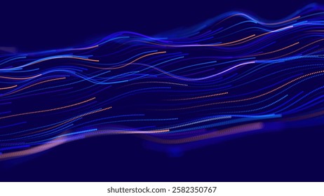 Digital Data Flow Vector Background. Big Data Technology Lines. 5G Wireless Data Transmission. High Speed of Light Trails. Information Flow in Virtual Reality Cyberspace. Vector Illustration.