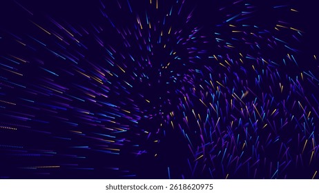 Digital Data Flow Vector Background. Big Data Technology Lines. 5G Wireless Data Transmission. High Speed Light Trails. Information Flow in Virtual Reality Cyberspace. Vector Illustration.