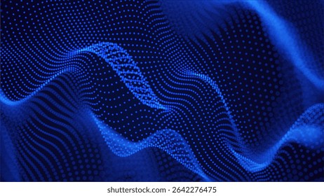Plano De Fundo Do Vetor De Fluxo De Dados Digital. Partículas da tecnologia de Big Data. Histórico de Negócios Tecnológicos. Ponto grade Ondas Paisagem. Fluxo de informações no ciberespaço de realidade virtual. Ilustração de vetor.