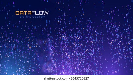 Plano De Fundo Do Vetor De Fluxo De Dados Digital. Grandes Linhas Tecnológicas De Dados. Conceito De Transmissão De Dados. Internet de alta velocidade. Fluxo da matriz de informações no ciberespaço de realidade virtual. Ilustração de vetor.