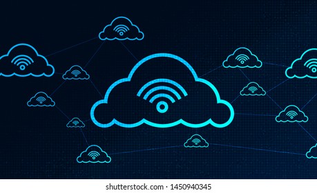 Digital data Network Connecting With Clouds on security Technology background,Cloud Computing concept.