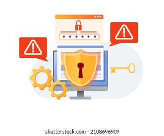 Digital data protection concept with golden folder lock and key vector illustration on white background