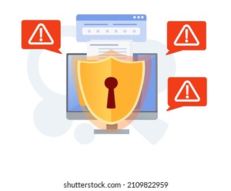 Digital data protection concept with golden shield lock and security error vector illustration on white background