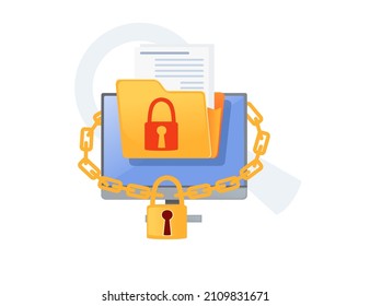 Digital data protection concept with golden folder lock and chain vector illustration on white background
