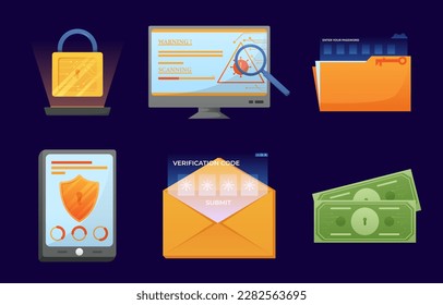 Digital data protection design element vector. Cyber security illustration set. Cloud computing network safety concept