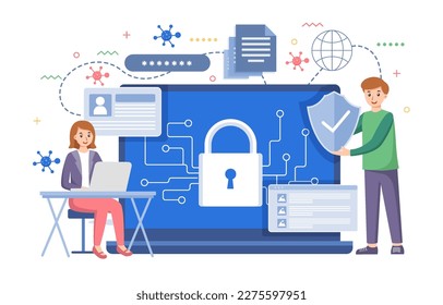 Digital data protection design vector. Cyber security illustration background. Cloud computing network safety concept.