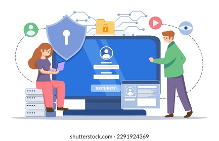 Digital data protection design vector. Cyber security illustration background. Cloud computing network safety concept.