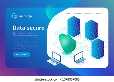 Digital data secure and data security concept. cyber security Landing page template. 3d isometric vector illustration.