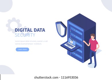 Digital data security  concept. Can use for web banner, infographics, hero images. Flat isometric vector illustration isolated on white background.