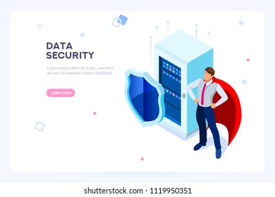 Digital data security concept. Private and secure data. Can use for web banner, infographics, hero images. Flat isometric vector illustration isolated on white background.