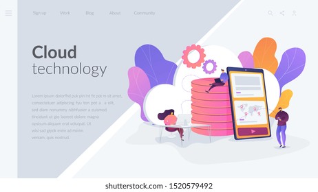 Digital data storage, database security, data protection, cloud technology concept. Website homepage interface UI template. Landing web page with infographic concept hero header image.