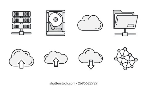Digital data storage and network icons