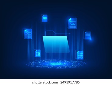 Digital data storage technology document file icon by technology circle It represents digital document files stored on servers using high-speed internet that are secure and always available.