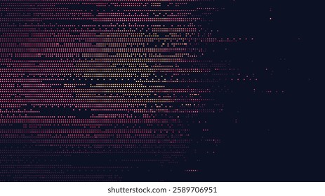 Digital data stream of random pixel dots on a dark background. small pixelated dots. computer code. tech inspired designs. vector graphics.