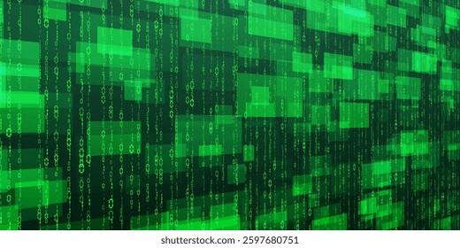 Digital data technology concept. Green futuristic cyberspace. Vector illustration.