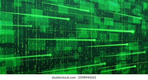 Digital data technology concept. Green futuristic cyberspace. Vector illustration.