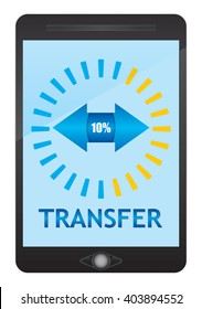 Digital data transfer sign. Illustration with gadget
