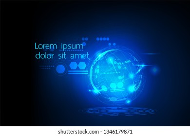 digital datas on hologram  screen using globe  network  technology futuristic background