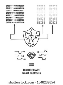 Digital Deal Online Smart Contract Handshake Logo design vector template linear style. Shaking hands Partnership Friendship business concept outline icon.