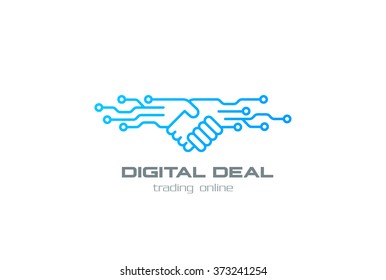 Digital Deal Online Smart Contract Handshake Logo design vector template linear style.
Shaking hands Partnership Friendship business Logotype concept outline icon.