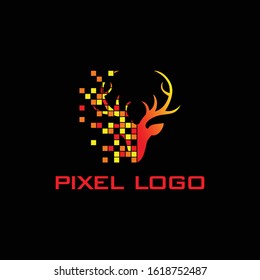 Digital deer head logo design. Pixel icon vector