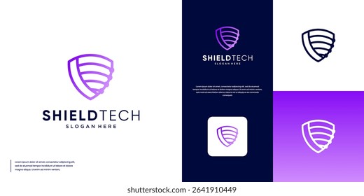 digital defense abstract logo, shield shape, system, vector design illustration.