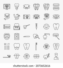 Digital Dentistry Line Icons Set. Vector Thin Outline Medical Symbols.