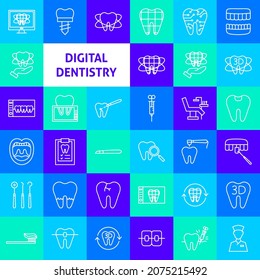 Digital Dentistry Line Icons. Vector Thin Outline Dental Symbols.