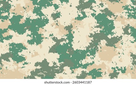 Digital Desert Camouflage Pattern in Green, Beige, and Brown Military Camo Texture.