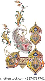 Digital Design background with colorful objects and flowers-digital-textile-design-flowers-leaves