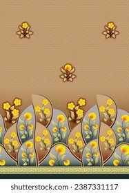 Digital Design background with colorful objects and flowers-digital-textile-design-flowers-leaves-Exquisite border design, border pattern, Motif, Graph
