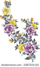 Digital Design background with colorful objects and flowers-digital-textile-design-flowers-leaves-Exquisite border design, border pattern, Motif, Graph
