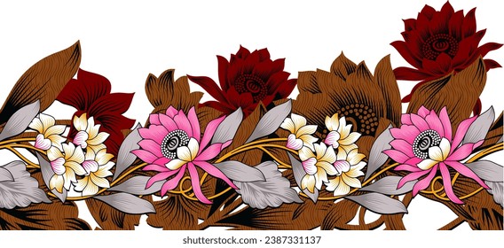 Digital-Design-Hintergrund mit bunten Objekten und Blumen-digital-textil-design-Blumen-Blätter-Exquisite Grenzdesign, Grenzmuster, Motif, Graph
