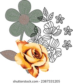 Digital Design background with colorful objects and flowers-digital-textile-design-flowers-leaves-Exquisite border design, border pattern, Motif, Graph
