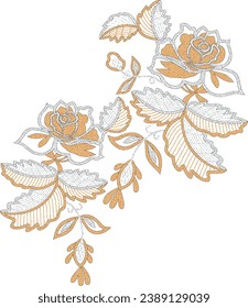 Digital Design background with colorful objects and flowers-digital-textile-design-flowers-leaves-Exquisite border design, border pattern, Motif, Graph