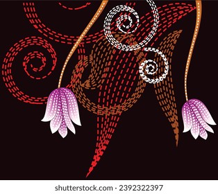 Digital Design background with colorful objects and flowers-
digital-textile-design-flowers-leaves-Exquisite border design, border pattern, Motif, Graph