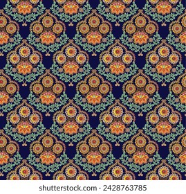 Digitaler Designhintergrund mit bunten Objekten und Blumen-Digitales Textil-All-Over-Muster-Design für pakistanisch-indisch-turki-kurti Design